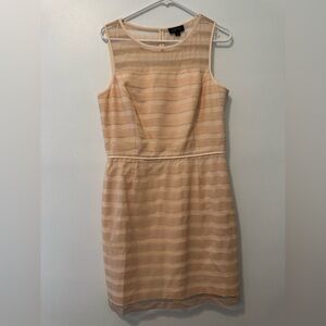 Tahari Tan Sheath Midi Dress Sleeveless Crew Neck